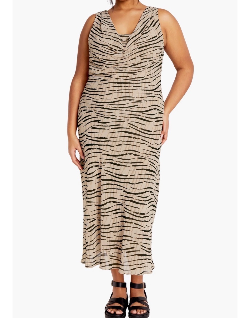 City Chic Beige and Black Zebra-Print Midi Dress